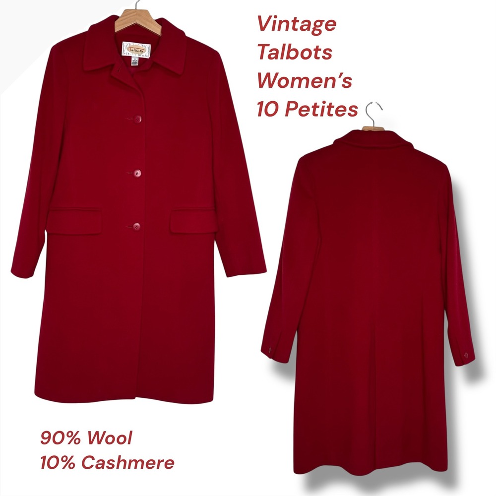 Vintage Talbots Womens 1‎ Coat Wool Cashmere Blend Red Classic